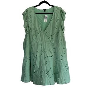 NWT Eyelit Lace Ruffle Babydoll Tank Top Blouse Loght Green Size 5